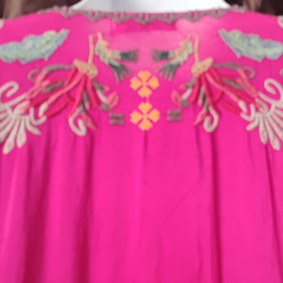 ❤️Amazing! JOHNNY WAS HOT PINK Embroidered Langenlook Blouse Top 52" Bust - Picture 9 of 12